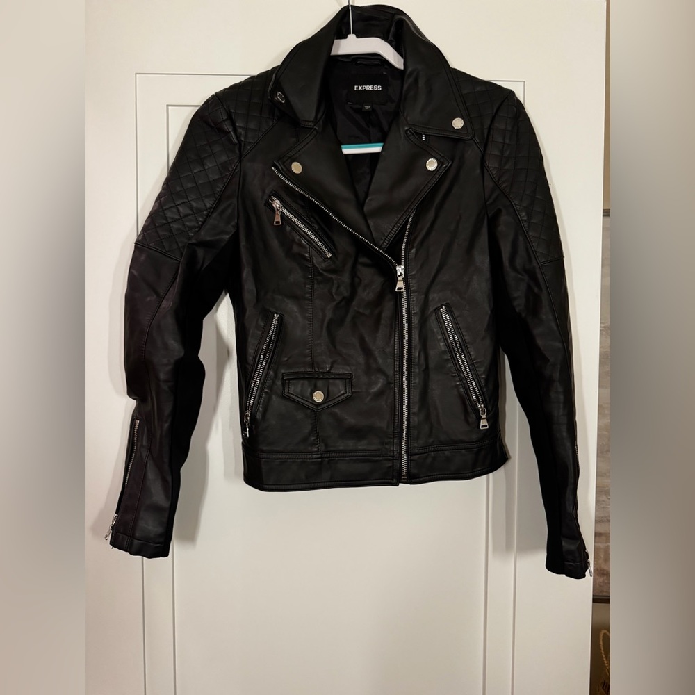 Express Quilted Black Leather Jacket